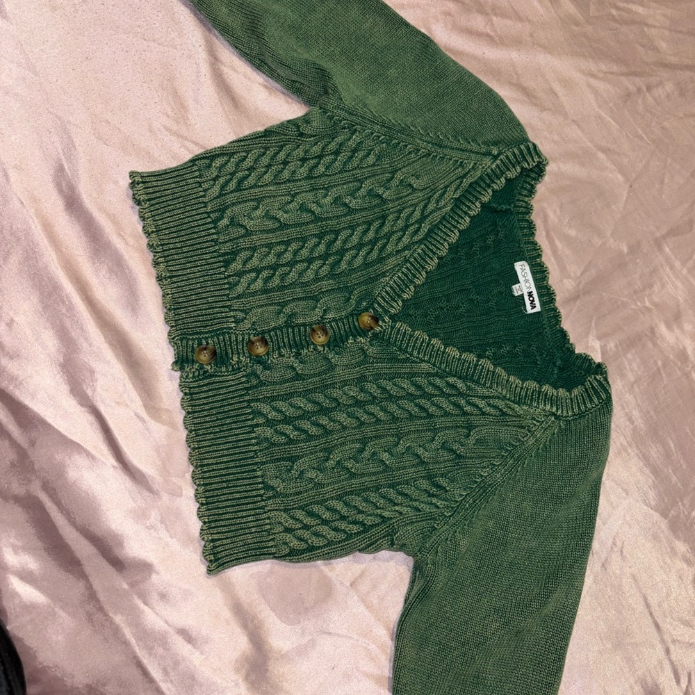 Fashion Nova Green Cable Knit Cardigan